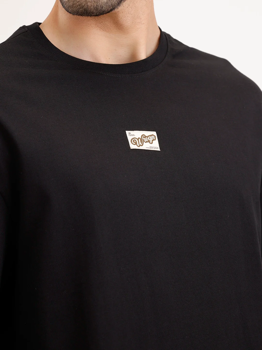 Solid Oversized Fit Patch Detail T-Shirt | Black - Image 5