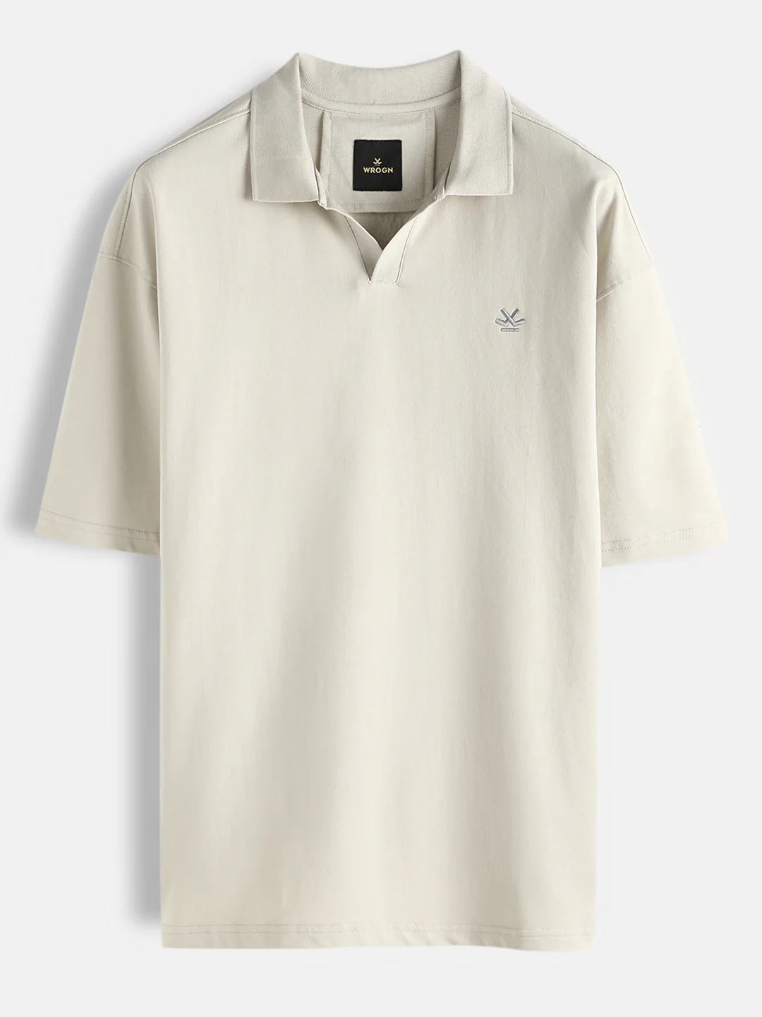 Solid Oversized Fit Polo T-Shirt | Beige