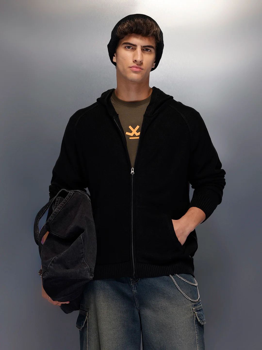Solid Oversized Hooded Sweater | Black