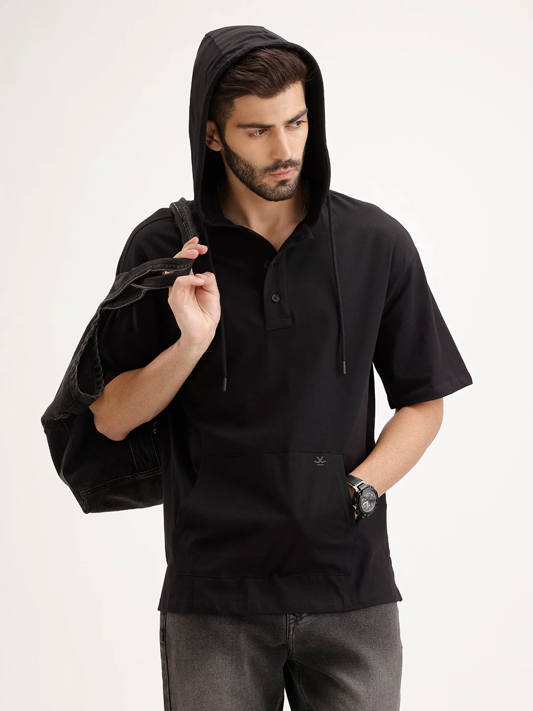 Solid Oversized Hooded T-Shirt | Black