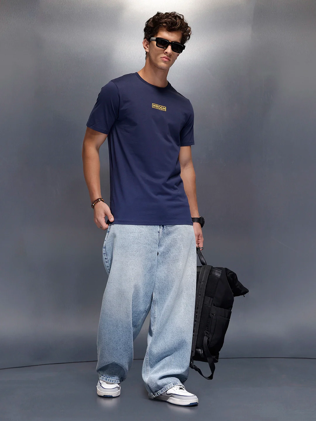 Solid Placement Printed T-Shirt | Navy Blue - Image 2