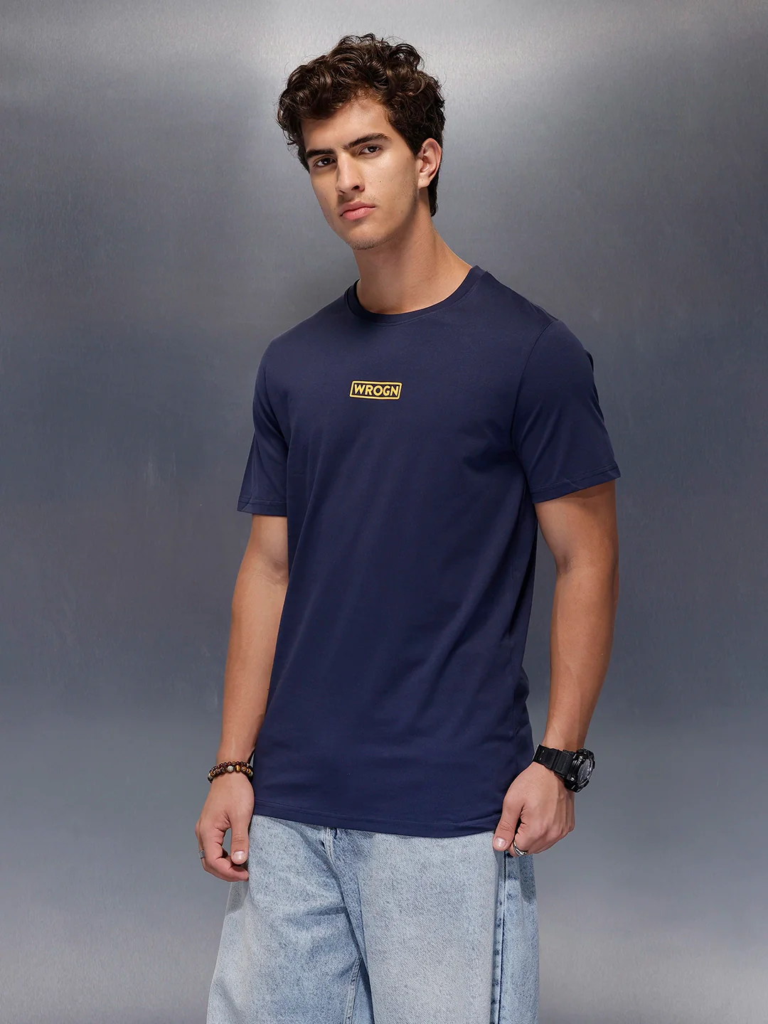 Solid Placement Printed T-Shirt | Navy Blue - Image 4