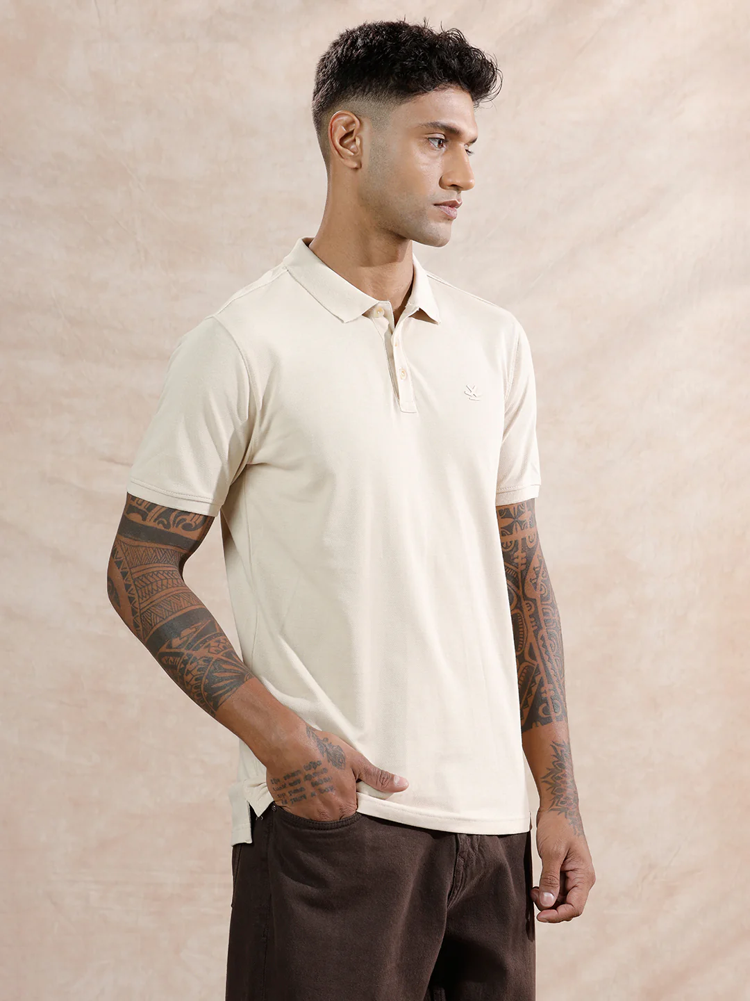 Solid Polo T-Shirt | Beige - Image 4