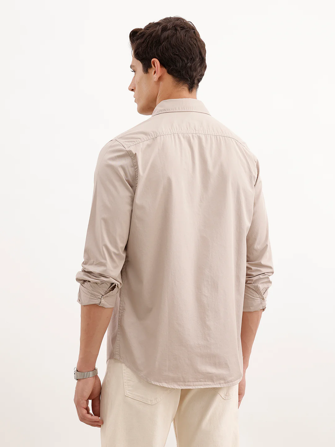 Solid Regular Fit 100% Cotton Shirt | Beige - Image 3