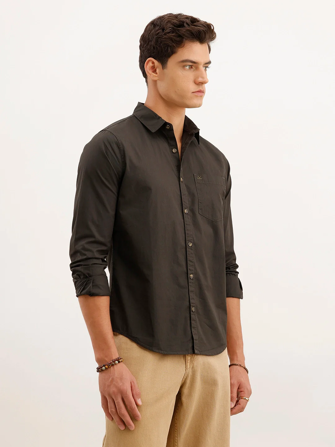 Solid Regular Fit 100% Cotton Shirt | Dark Green - Image 4