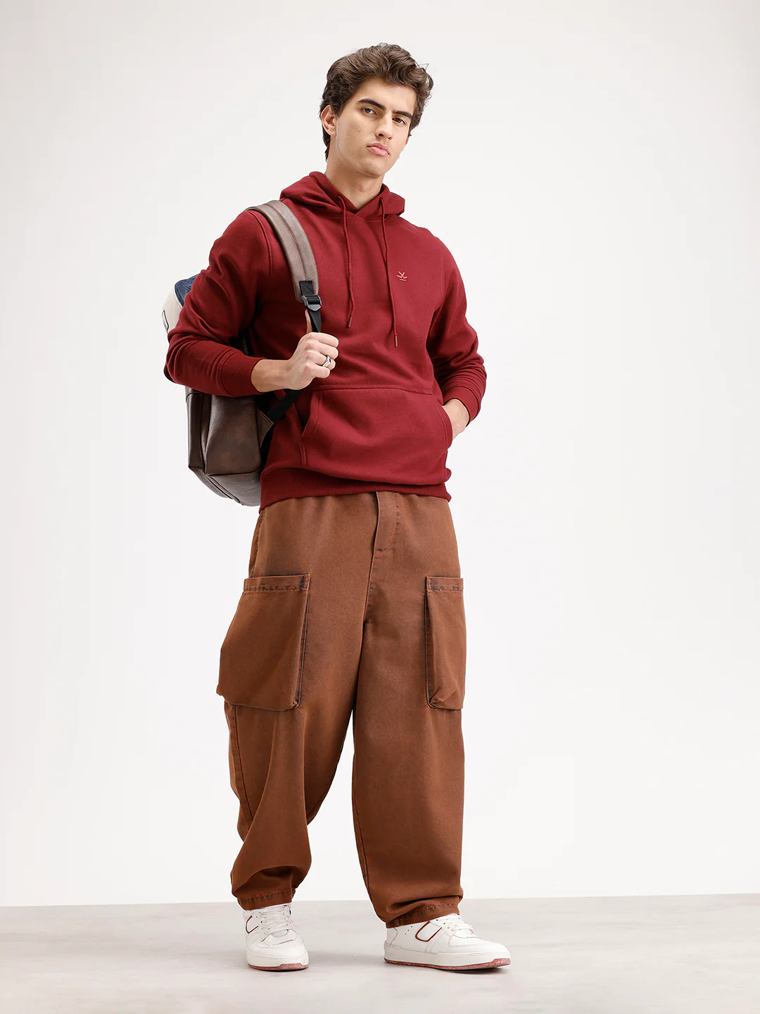 Solid Regular Fit Hoodie | Maroon - Image 2