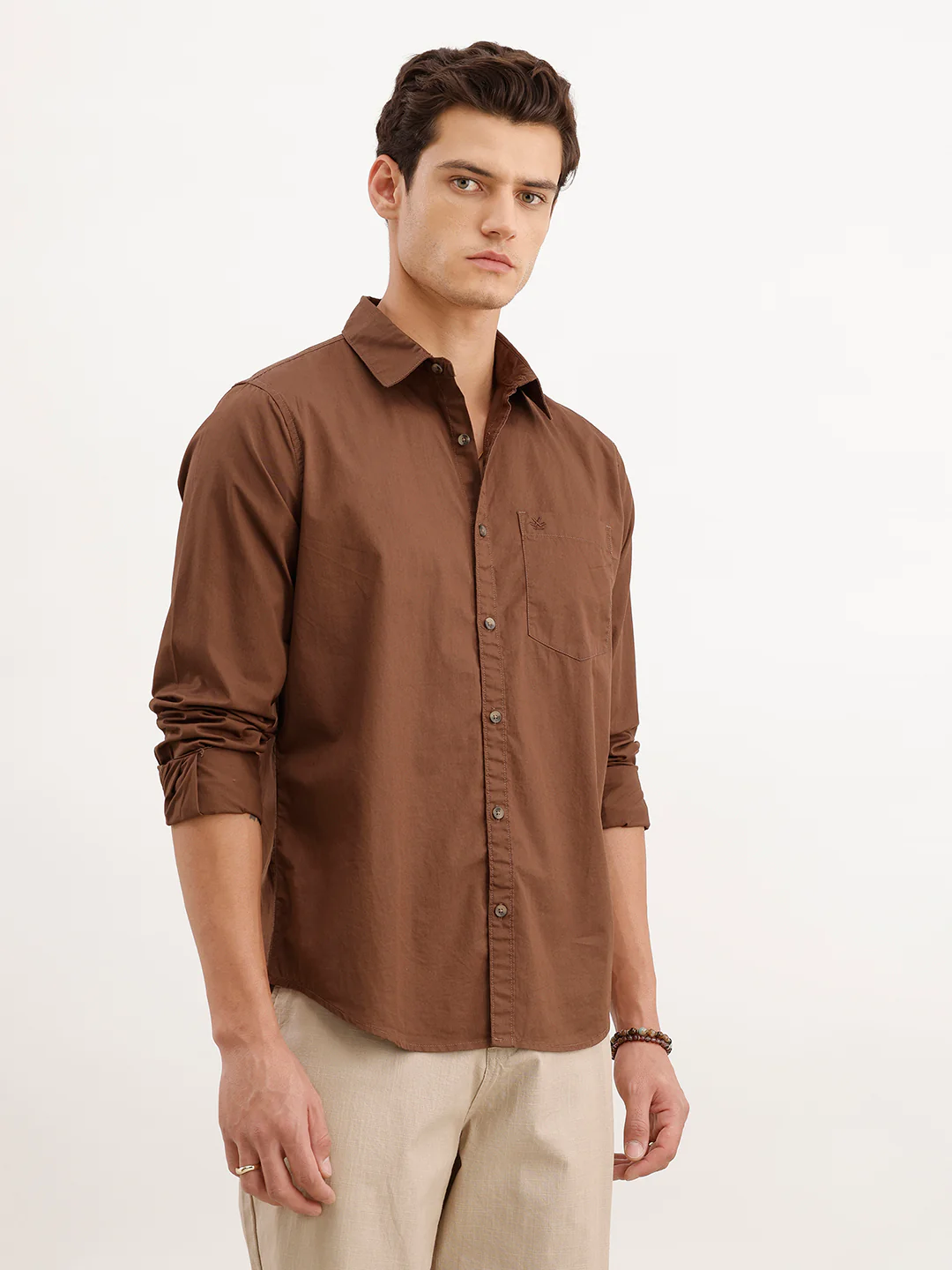 Solid Regular Fit Shirt | Brown - Image 4