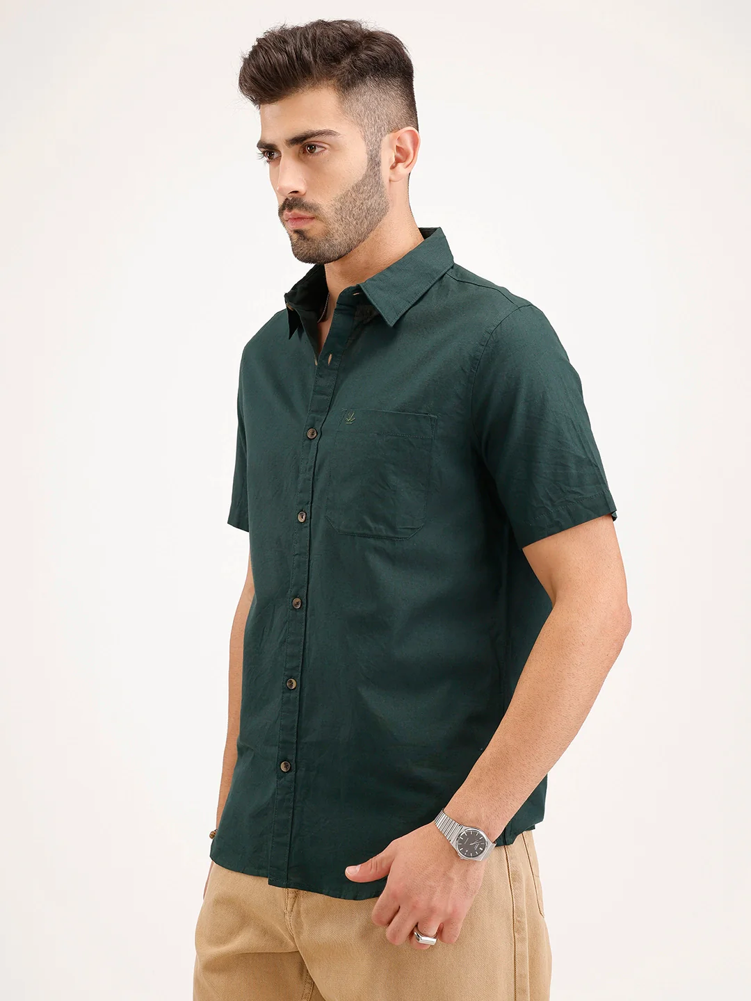 Solid Regular Fit Shirt | Dark Green - Image 4