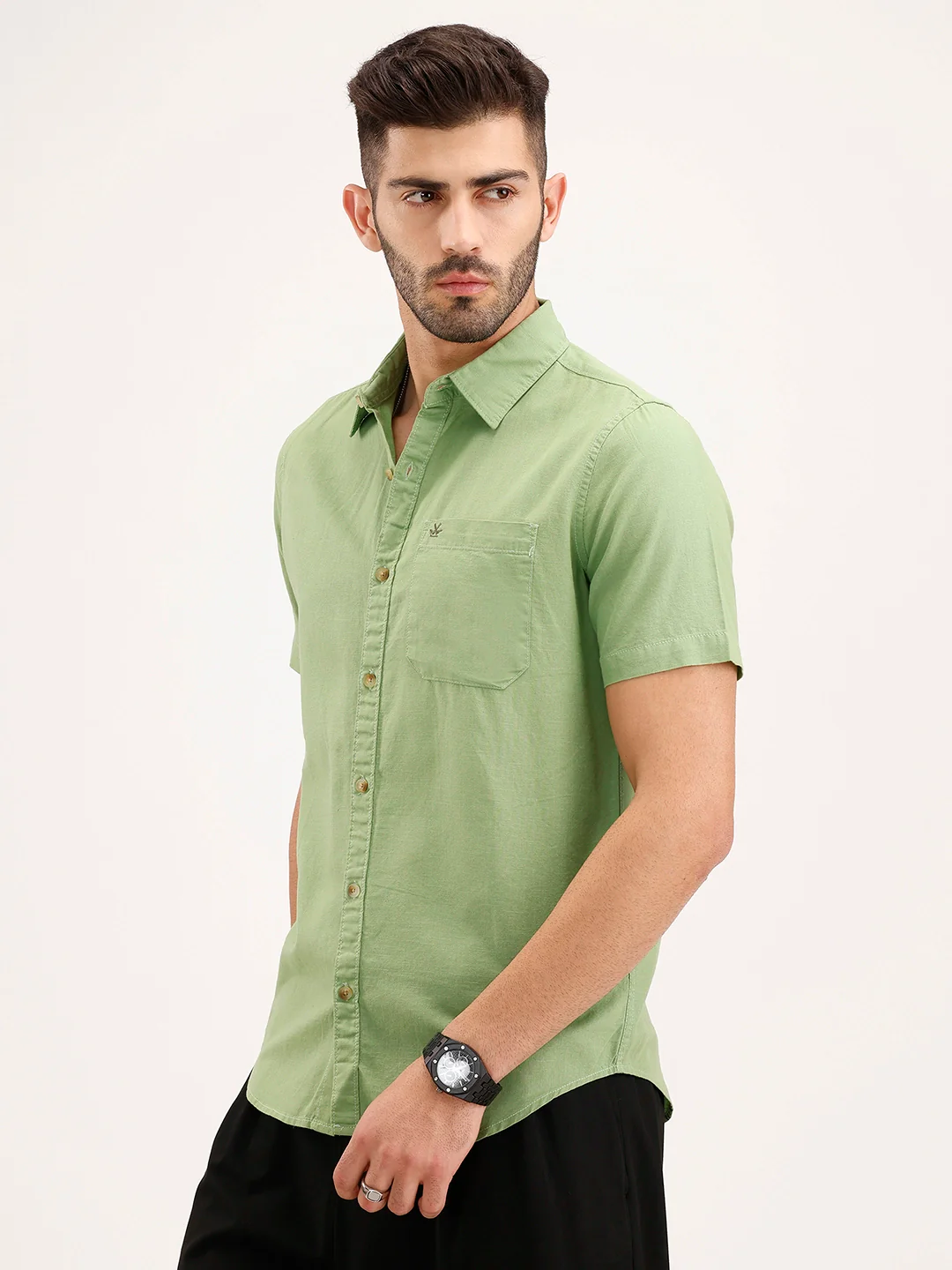 Solid Regular Fit Shirt | Light Green - Image 4