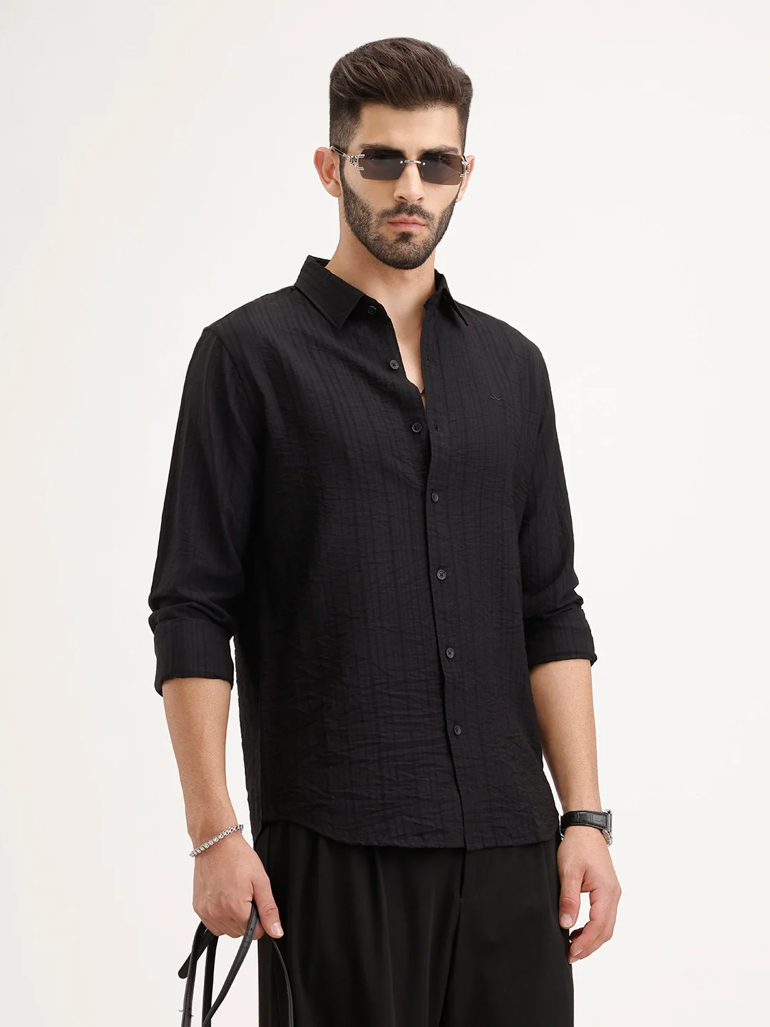 Solid Regular Fit Textured Shirt | Black
