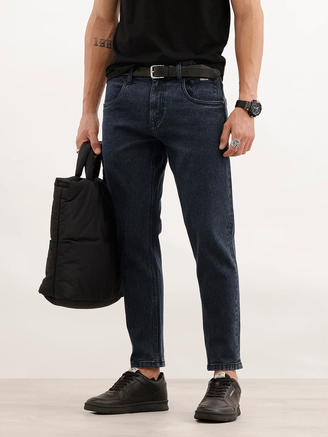 Solid Skinny Crop Denim Jeans | Dark Blue