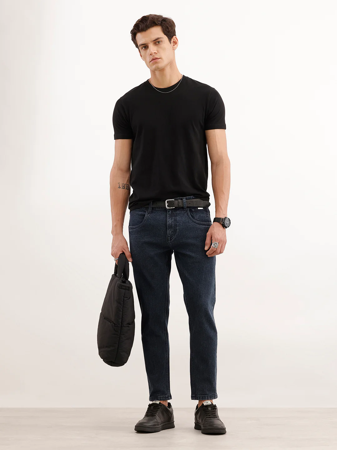 Solid Skinny Crop Denim Jeans | Dark Blue - Image 2