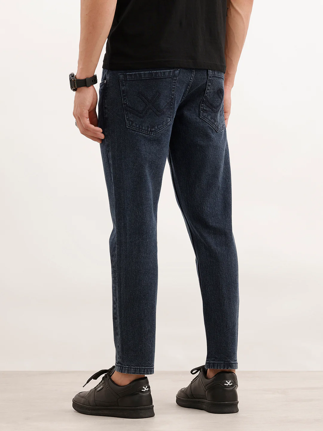 Solid Skinny Crop Denim Jeans | Dark Blue - Image 3