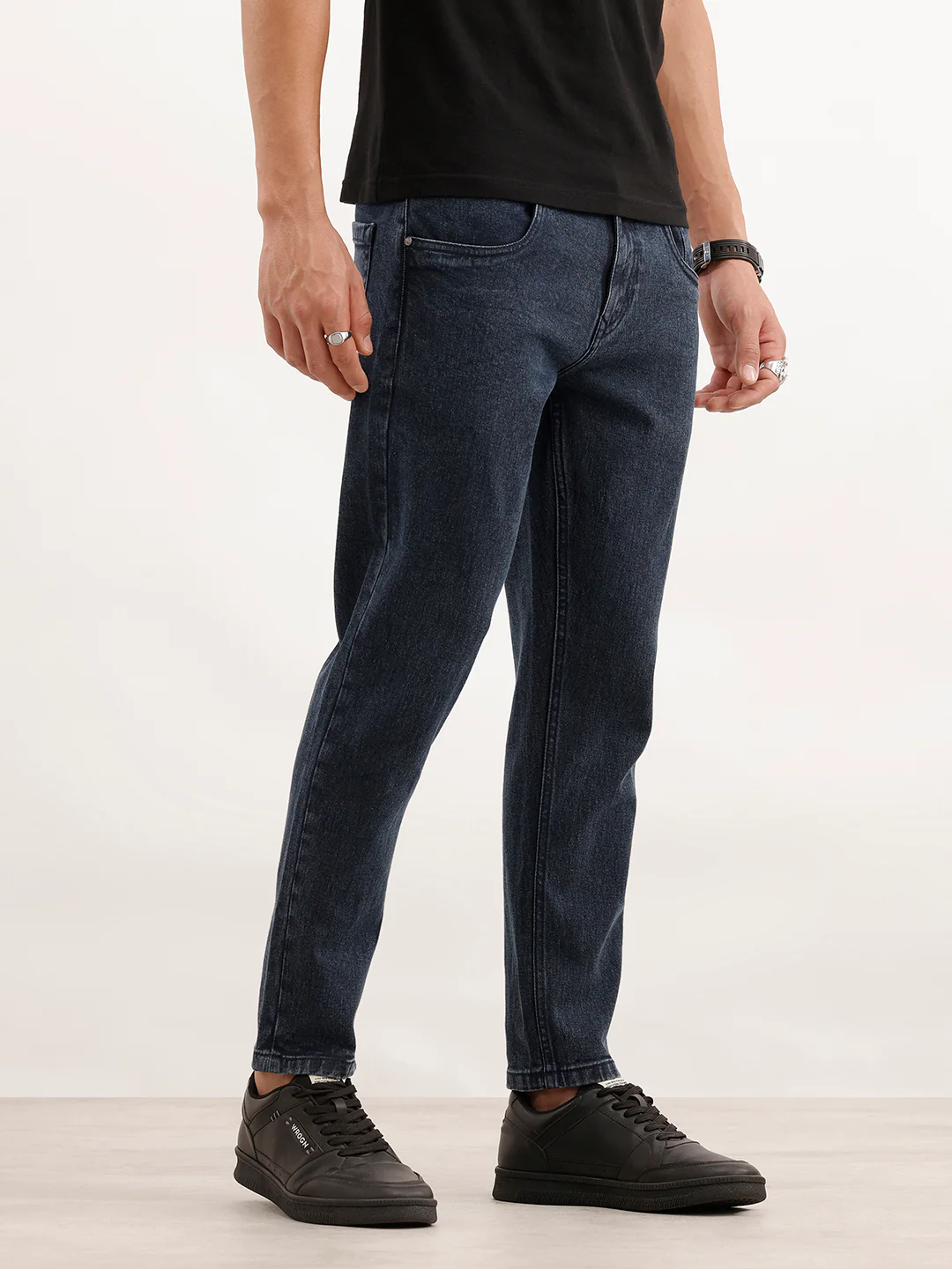 Solid Skinny Crop Denim Jeans | Dark Blue - Image 4