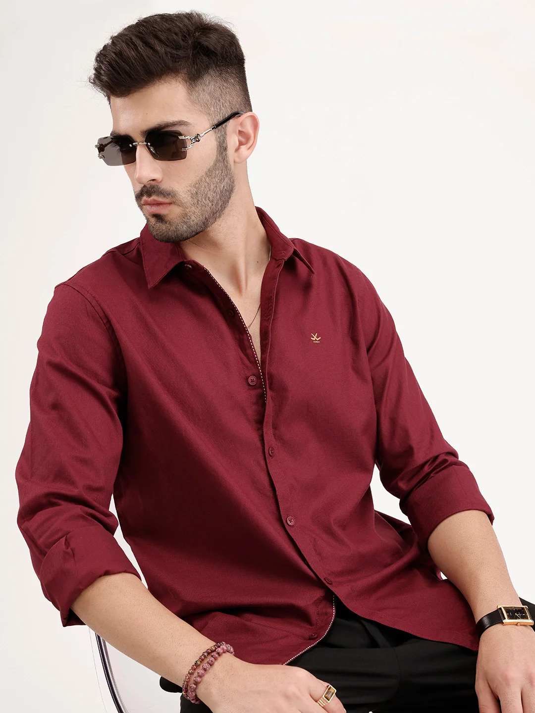 Solid Slim Fit 100% Cotton Shirt | Maroon