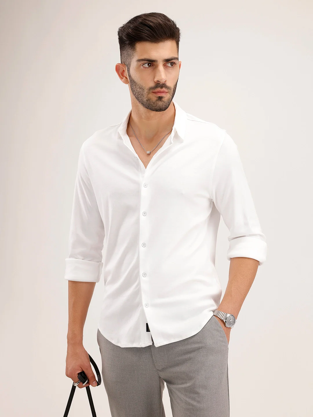 Solid Slim Fit 100% Cotton Shirt | White