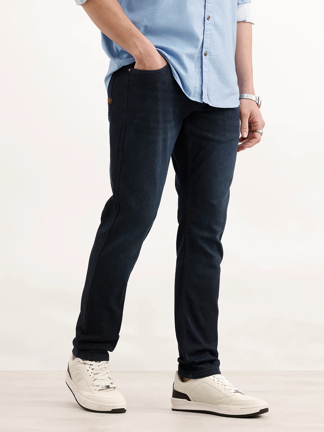 Solid Slim Fit Denim Jeans | Dark Blue - Image 4