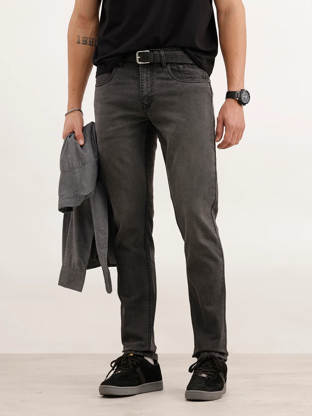 Solid Slim Fit Denim Jeans | Dark Grey