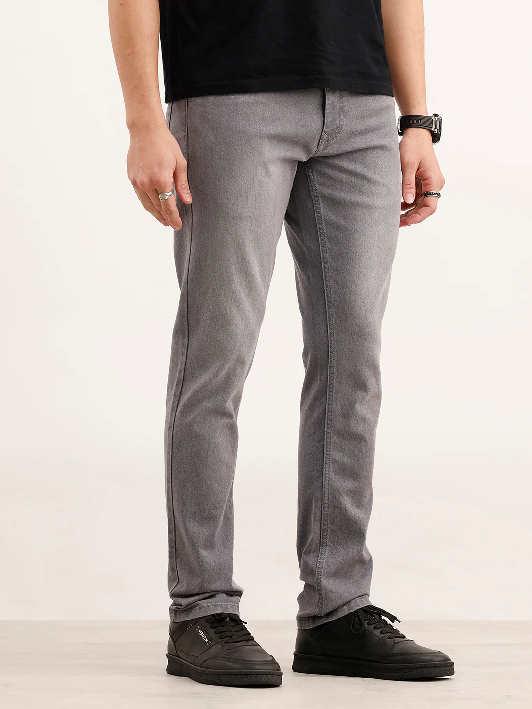 Solid Slim Fit Denim Jeans | Grey - Image 4
