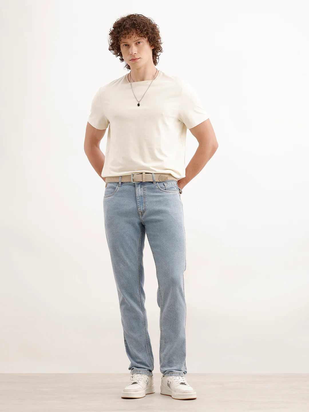Solid Slim Fit Denim Jeans | Light Blue - Image 2