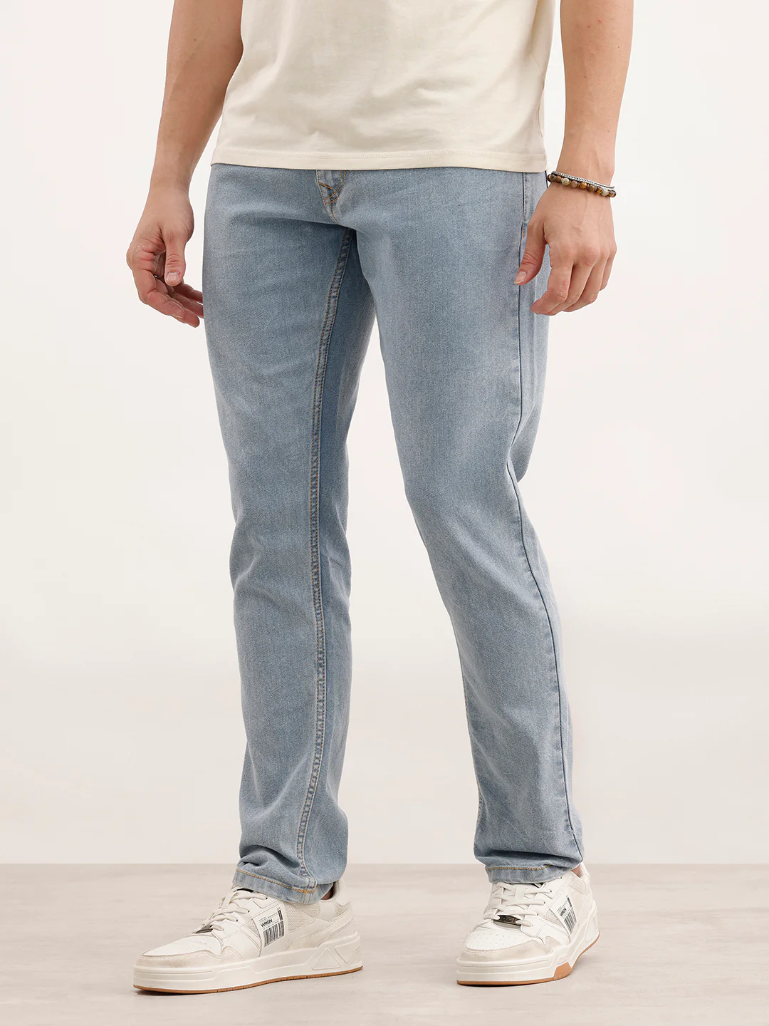 Solid Slim Fit Denim Jeans | Light Blue - Image 4