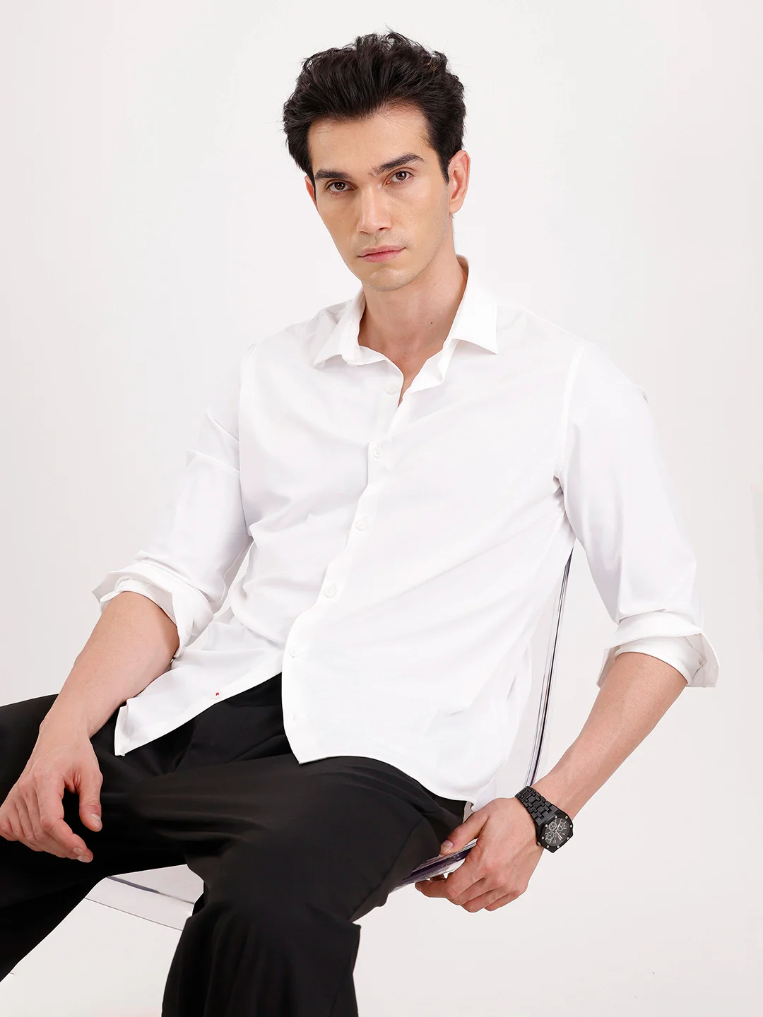Solid Slim Fit Full Sleeve Shirt | White