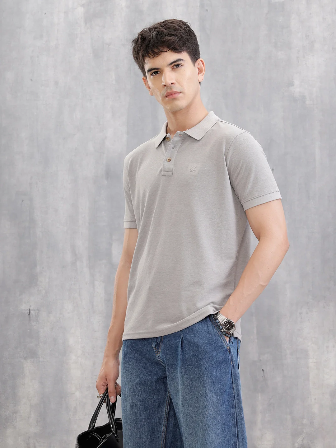 Solid Slim Fit Polo T-Shirt | Grey