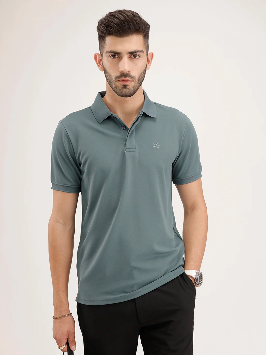 Solid Slim Fit Polo T-Shirt | Grey
