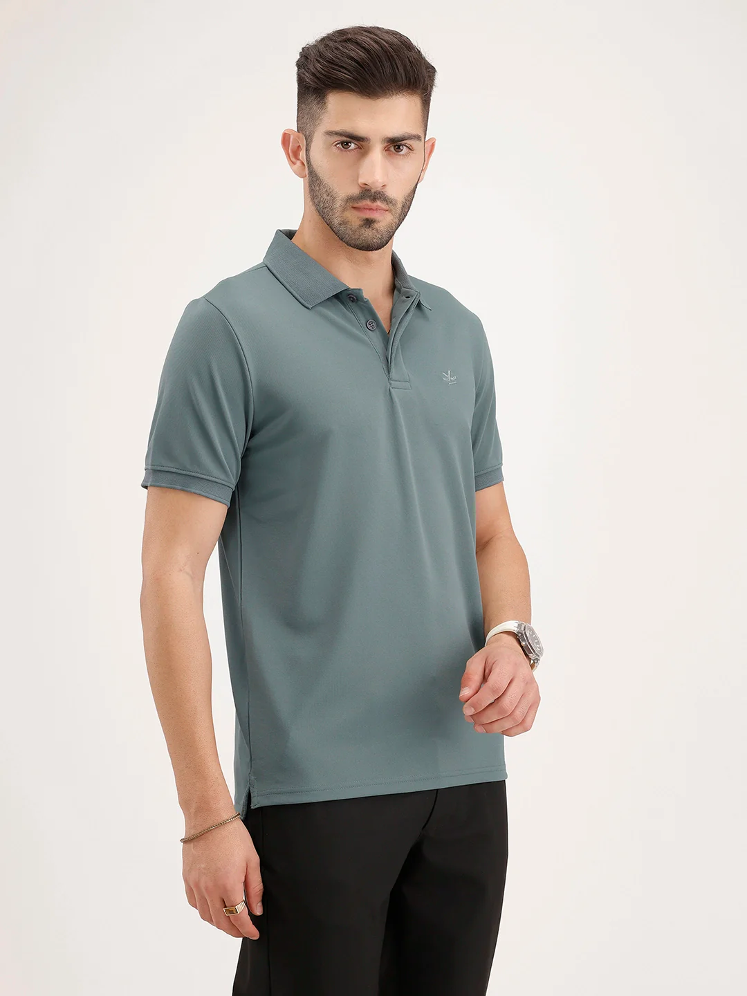 Solid Slim Fit Polo T-Shirt | Grey - Image 4