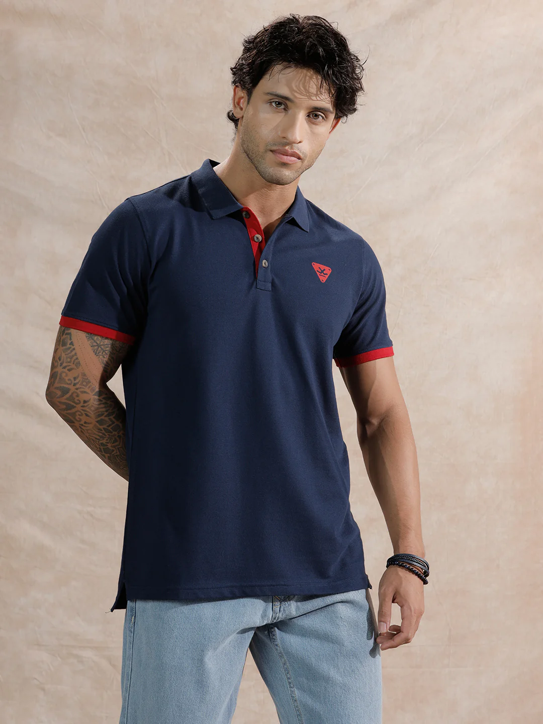 Solid Slim Fit Polo T-Shirt | Navy Blue