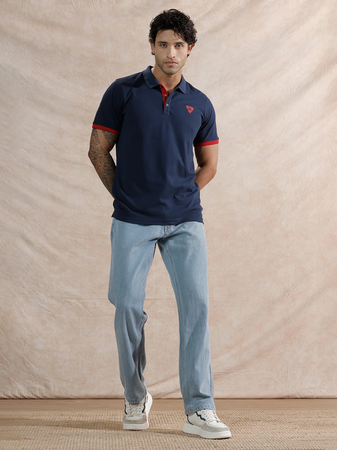 Solid Slim Fit Polo T-Shirt | Navy Blue - Image 2