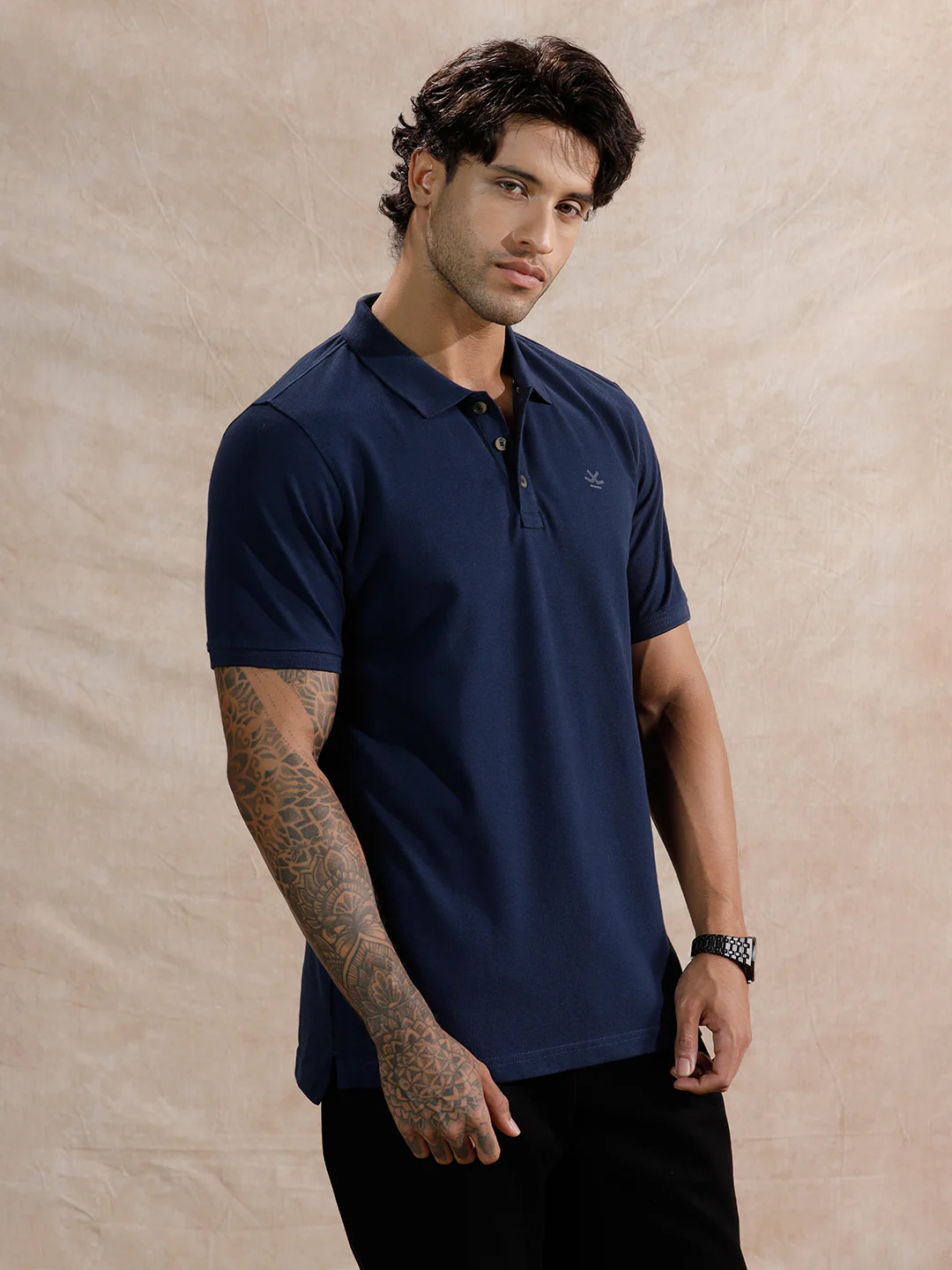 Solid Slim Fit Polo T-Shirt | Navy Blue - Image 4