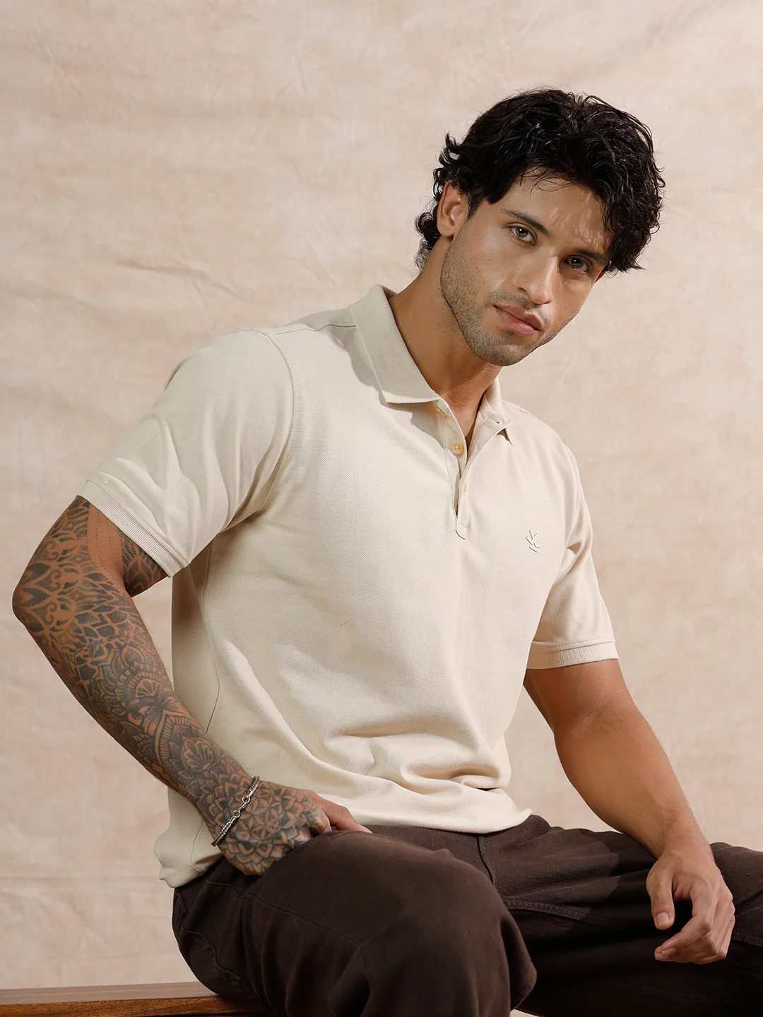 Solid Slim Fit Polo T-Shirt | Off White