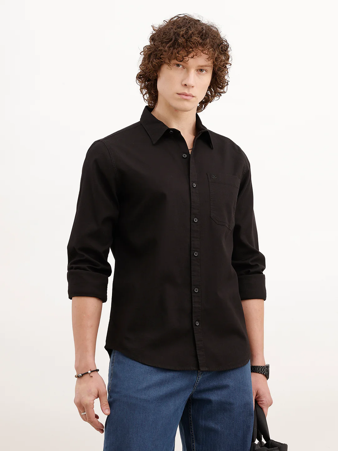 Solid Slim Fit Textured Shirt | Black