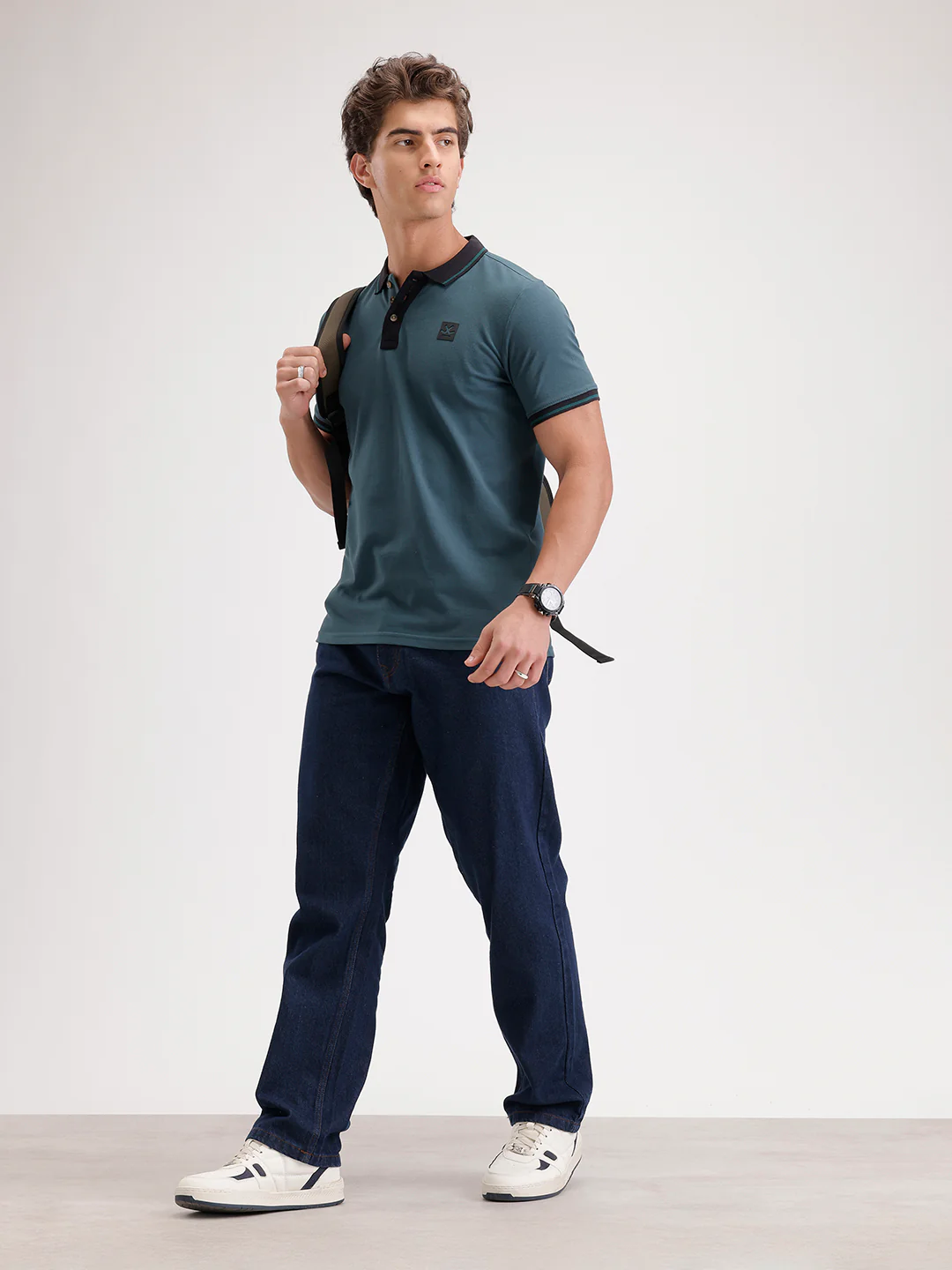 Solid Slim Fit Tipping Collar Polo T-Shirt | Dark Green - Image 2