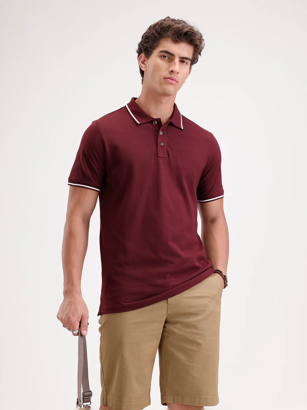 Solid Slim Fit Tipping collar Polo T-Shirt  | Wine
