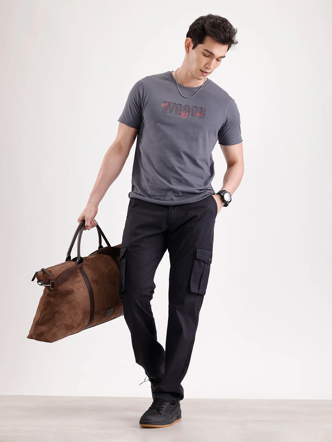 Solid Straight Fit Cargo | Black - Image 2