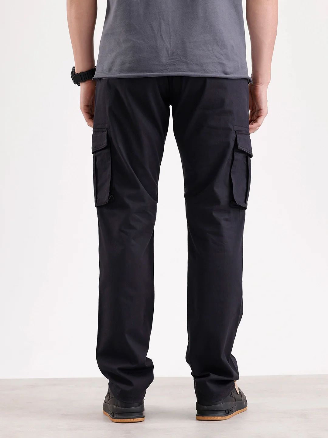 Solid Straight Fit Cargo | Black - Image 3