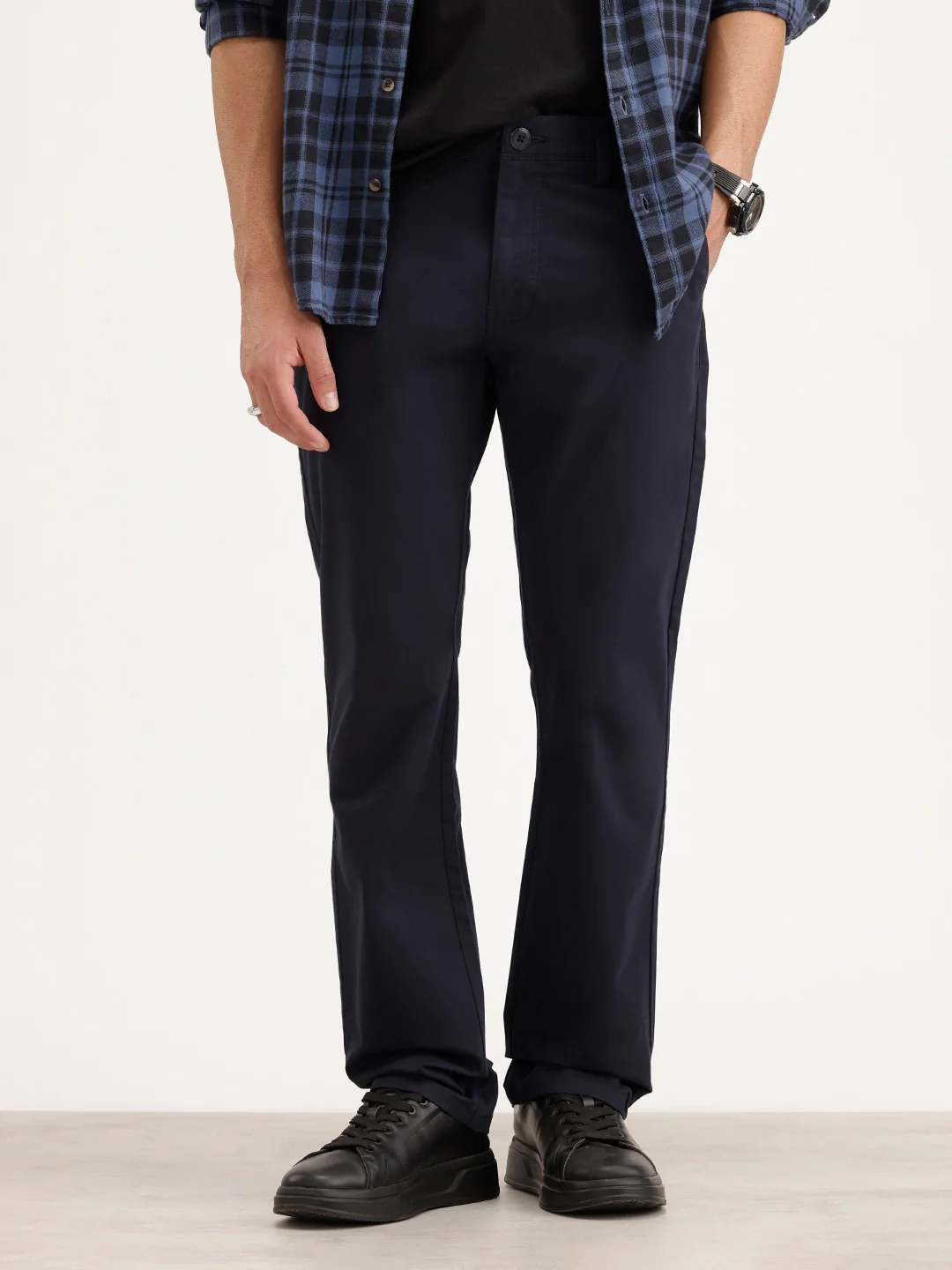Solid Straight Fit Trouser | Navy Blue
