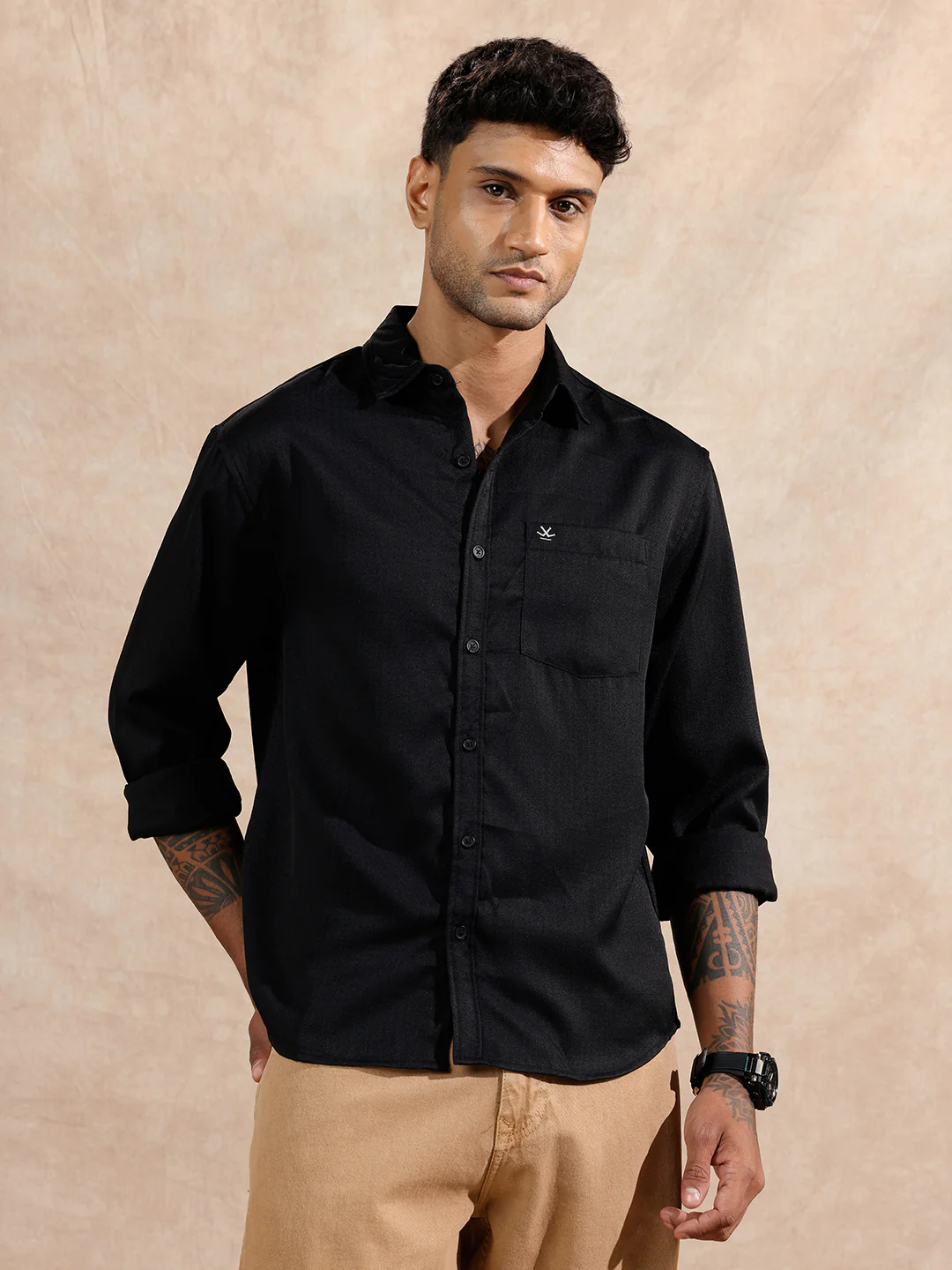 Solid Textured Comfort Fit Shirt | Black