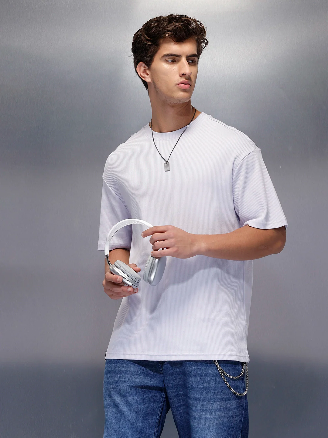 Solid Textured Regular T-Shirt | Lavender