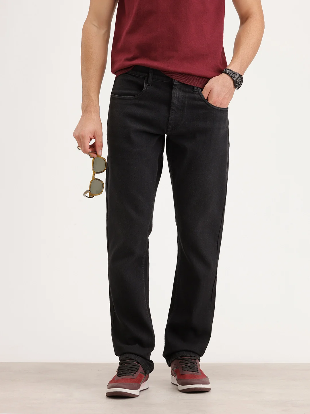 Straight Fit Denim Jeans | Black