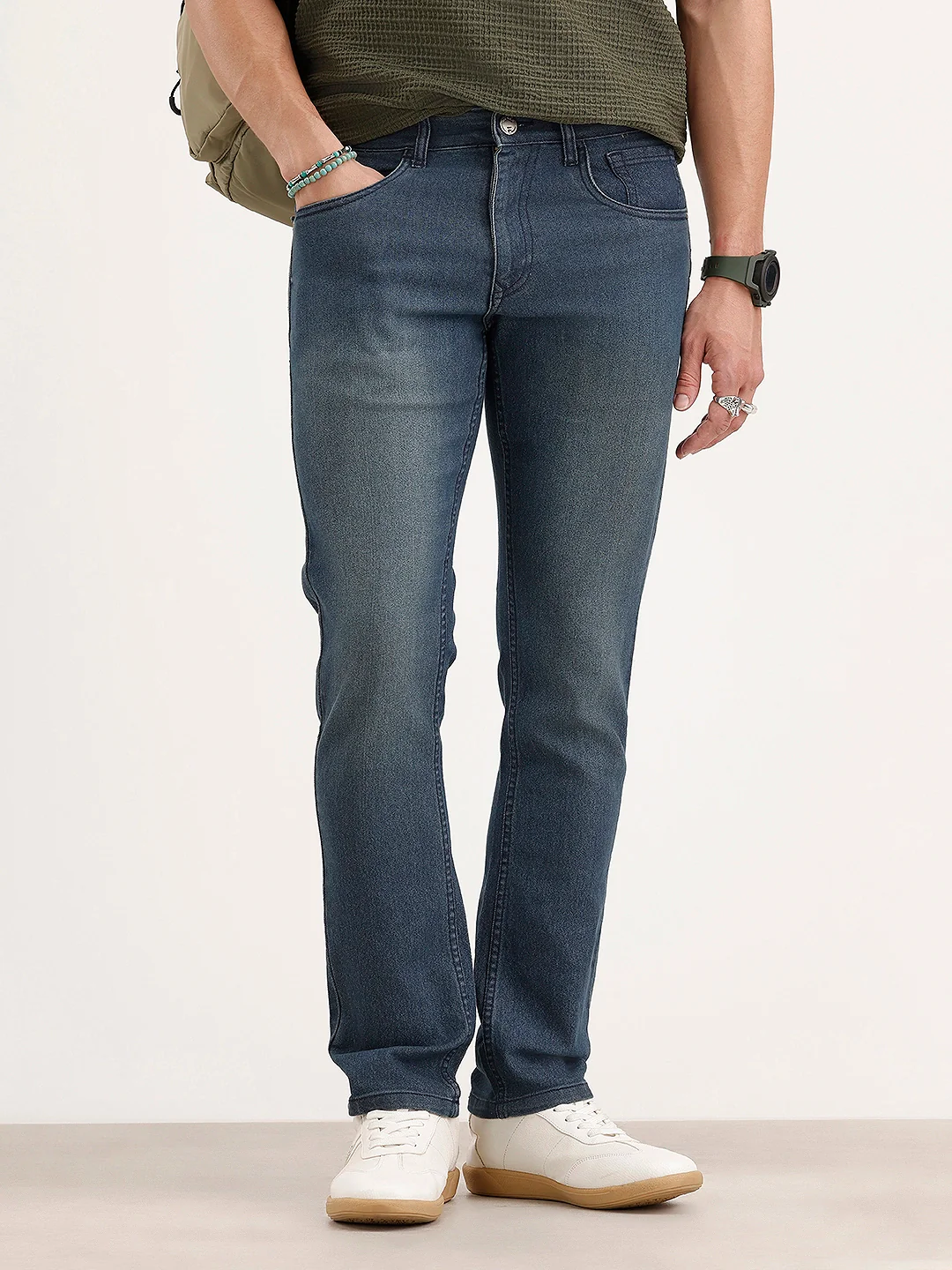 Straight Fit Faded Denim Jeans | Blue