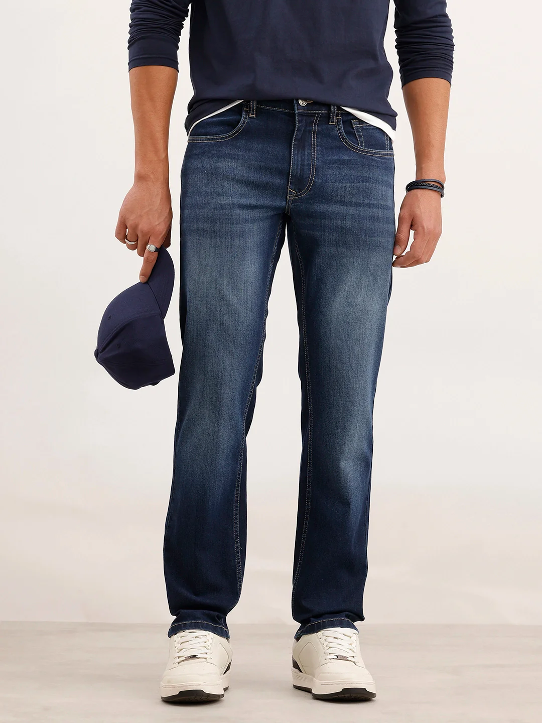 Straight Fit Faded Denim Jeans | Blue