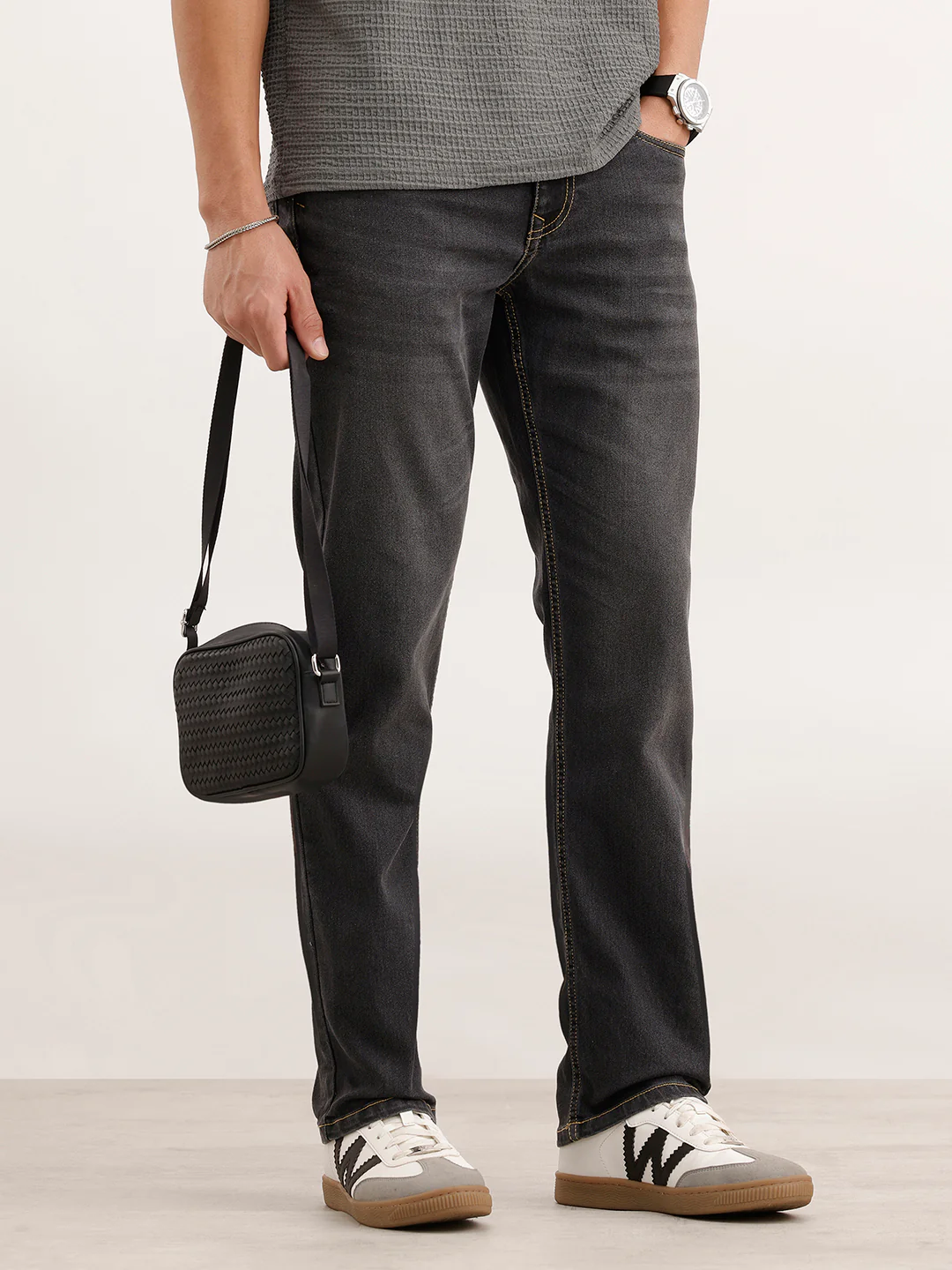 Straight Fit Faded Denim Jeans | Grey