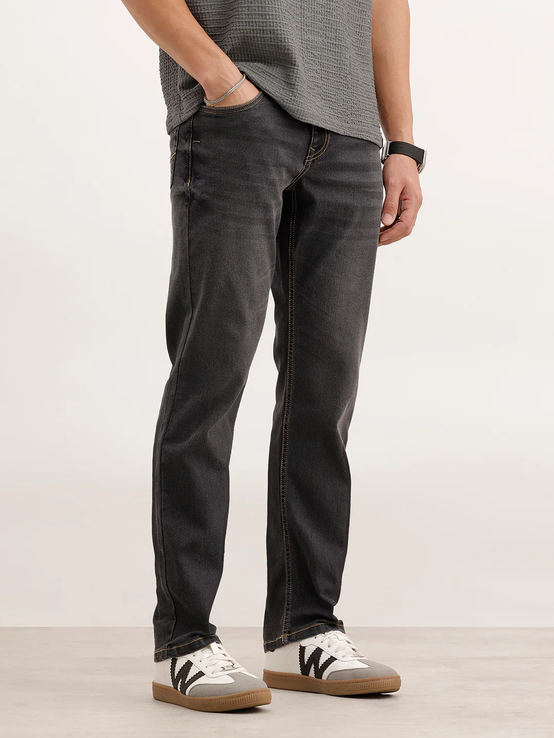 Straight Fit Faded Denim Jeans | Grey - Image 4