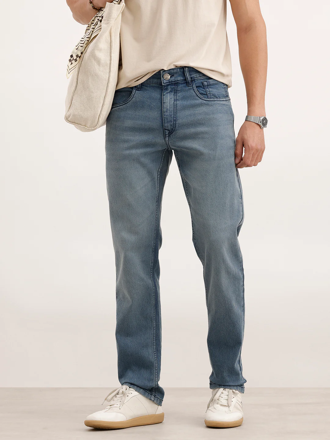Straight Fit Faded Denim Jeans | Light Blue