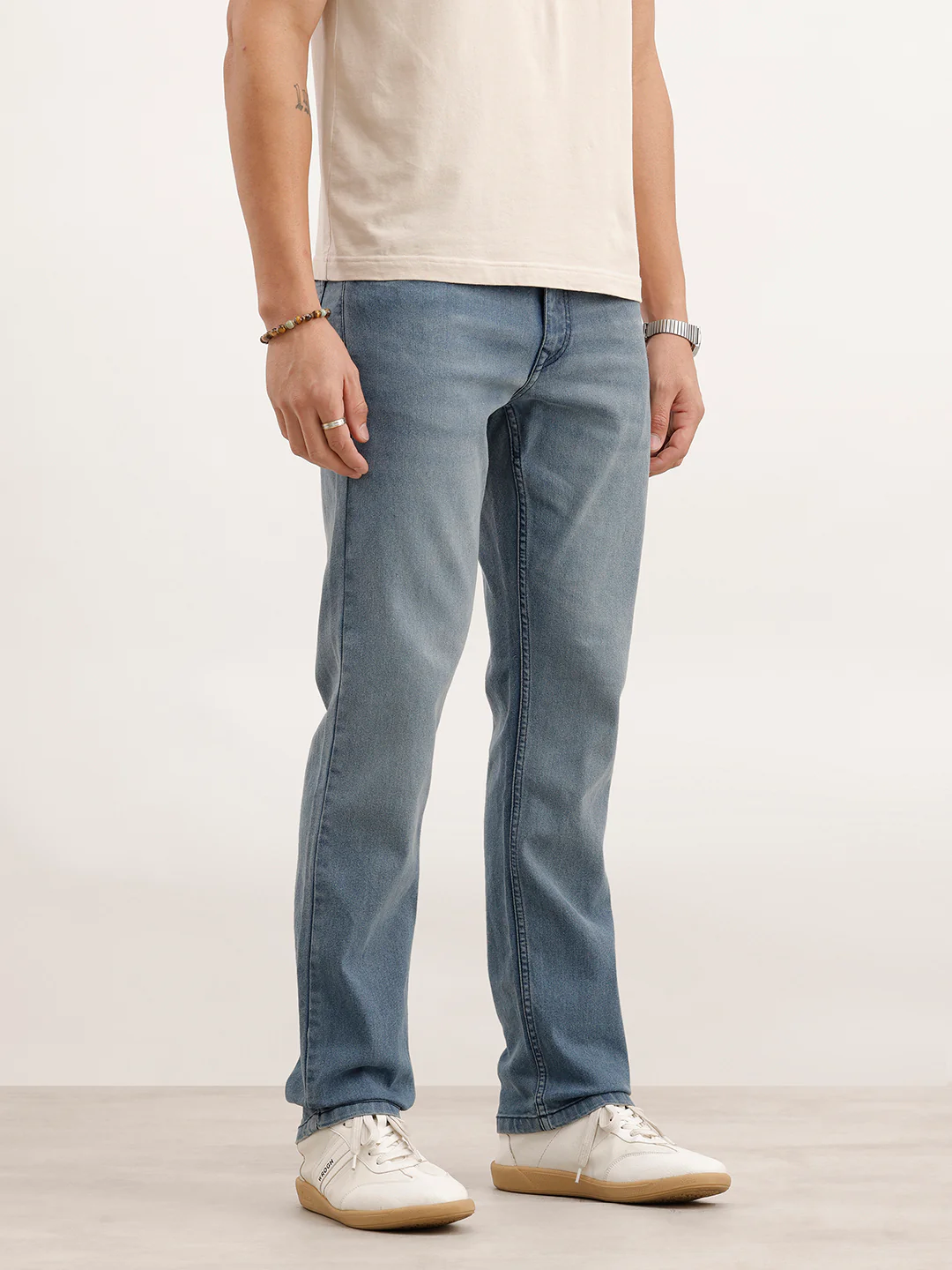 Straight Fit Faded Denim Jeans | Light Blue - Image 4