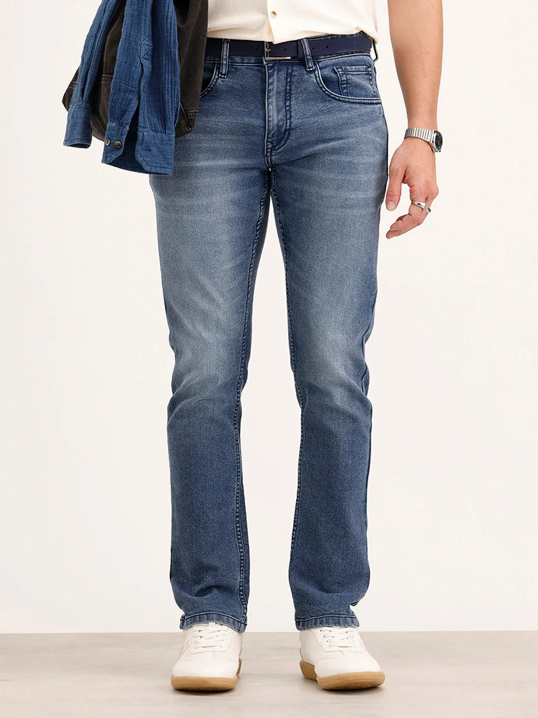 Straight Fit Faded Denim Jeans | Light Blue