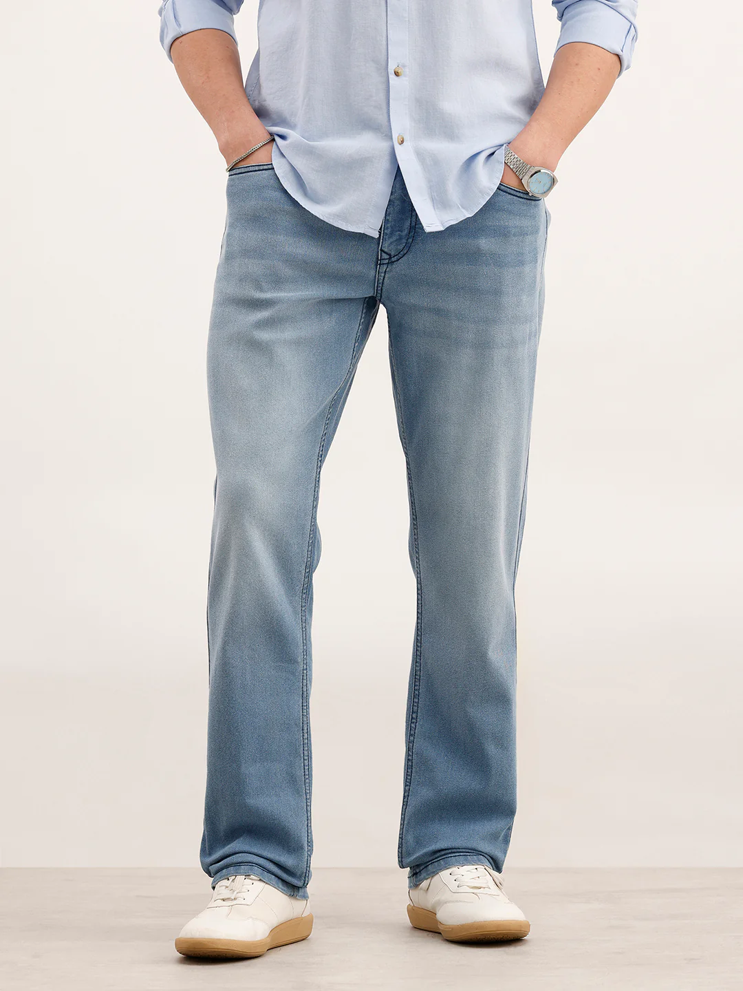 Straight Fit Faded Denim Jeans | Light Blue